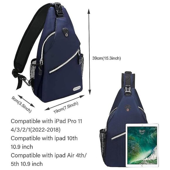 Sling Backpack, Multipurpose Crossbody Shoulder Bag Travel Hiking Navy Blue - Picture 4 of 6